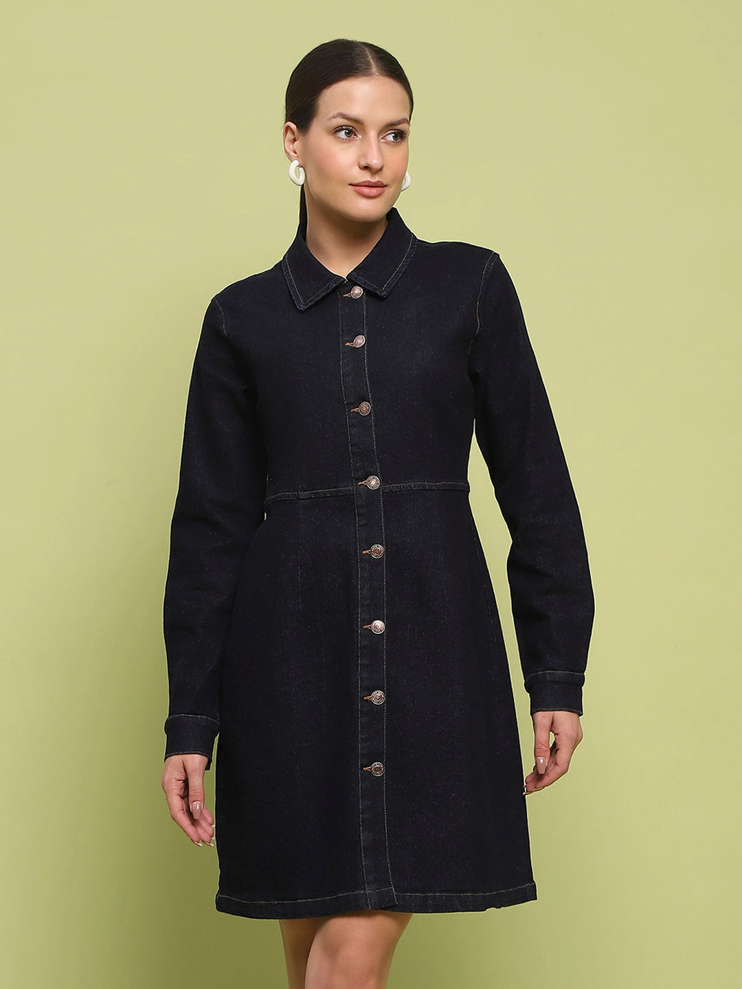 All-day style Madame Cotton Blend Belted Dark Indigo Mini Denim Dress