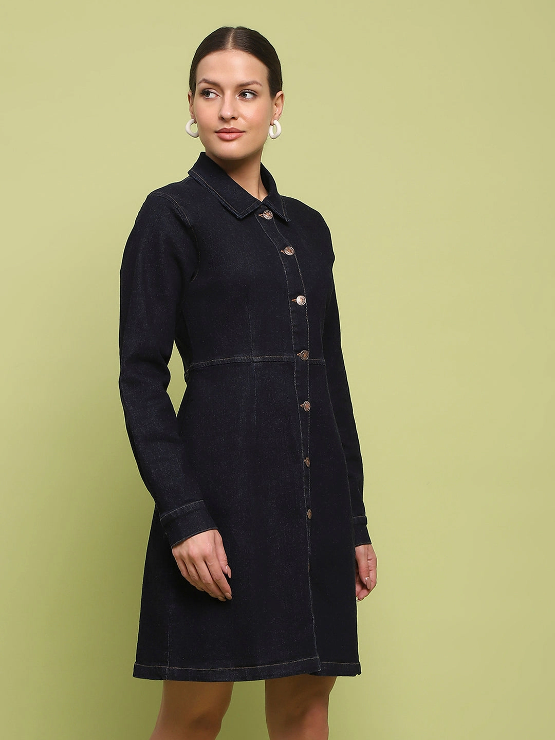 Madame Cotton Blend Belted Dark Indigo Mini Denim Dress Dream Look