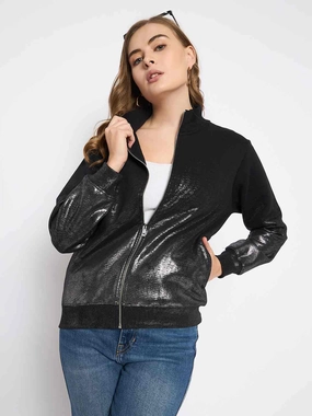 Madame Cotton Blend Quilted Zipped Black Sweatshirt product fluffy softness Casual Vibe