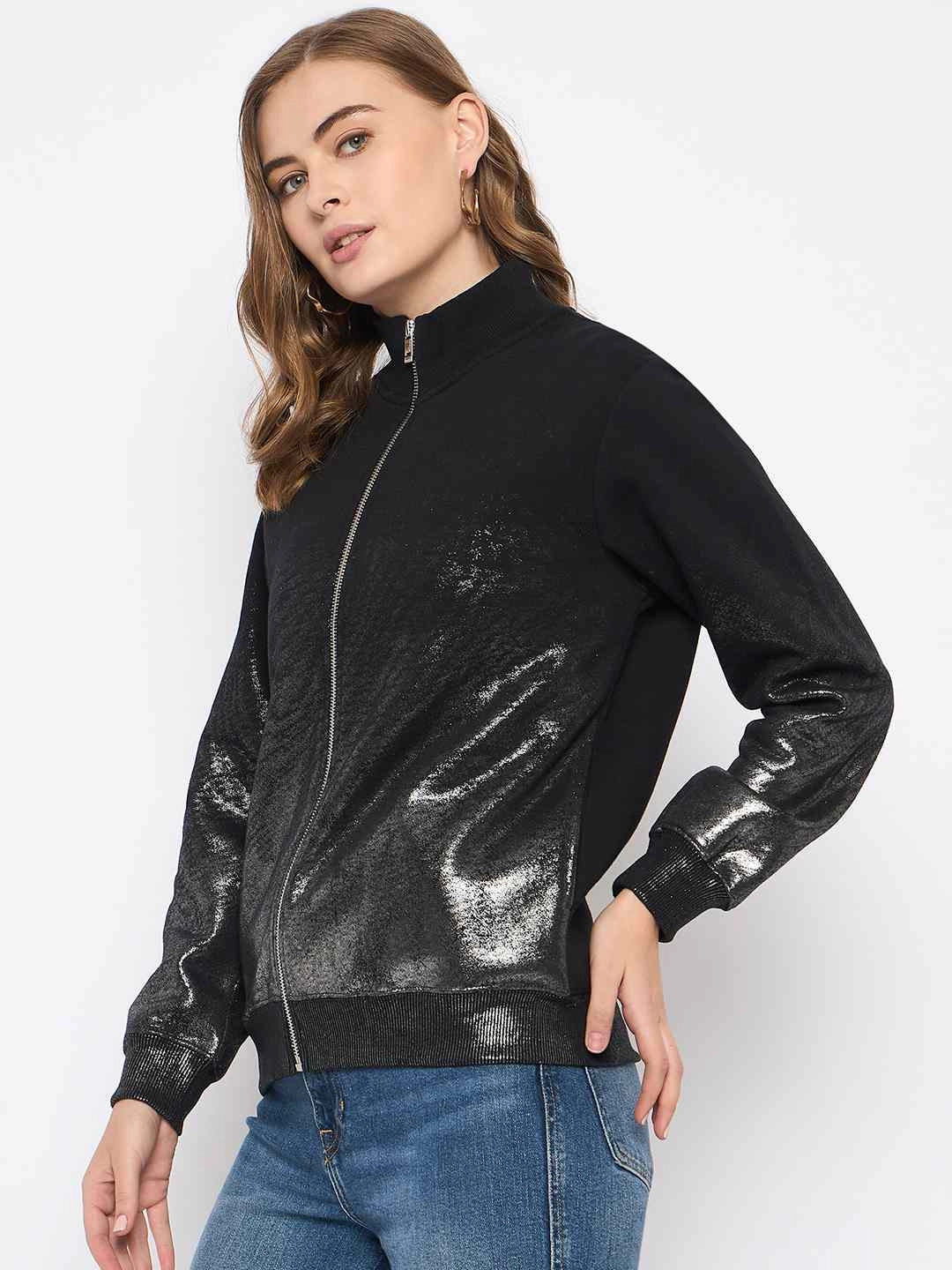 Madame Cotton Blend Quilted Zipped Black Sweatshirt product premium quality assurance Warm Essentials