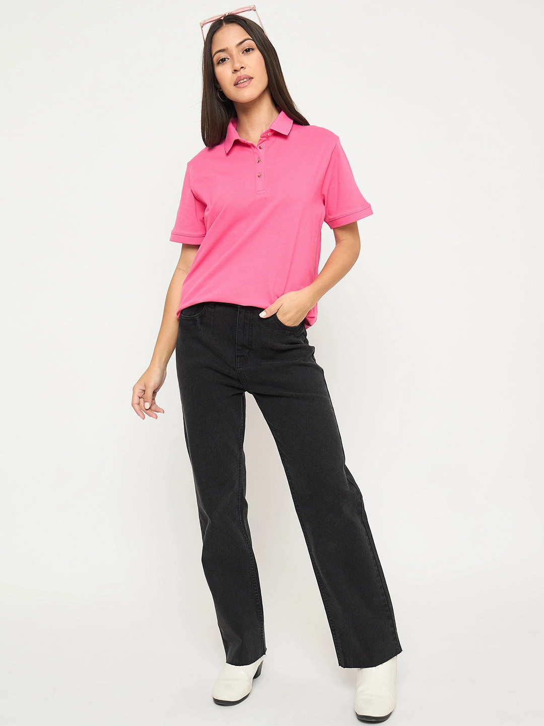 Madame Cotton Blend Solid Pink Polo T-shirt Zero Waste Production Holiday Style