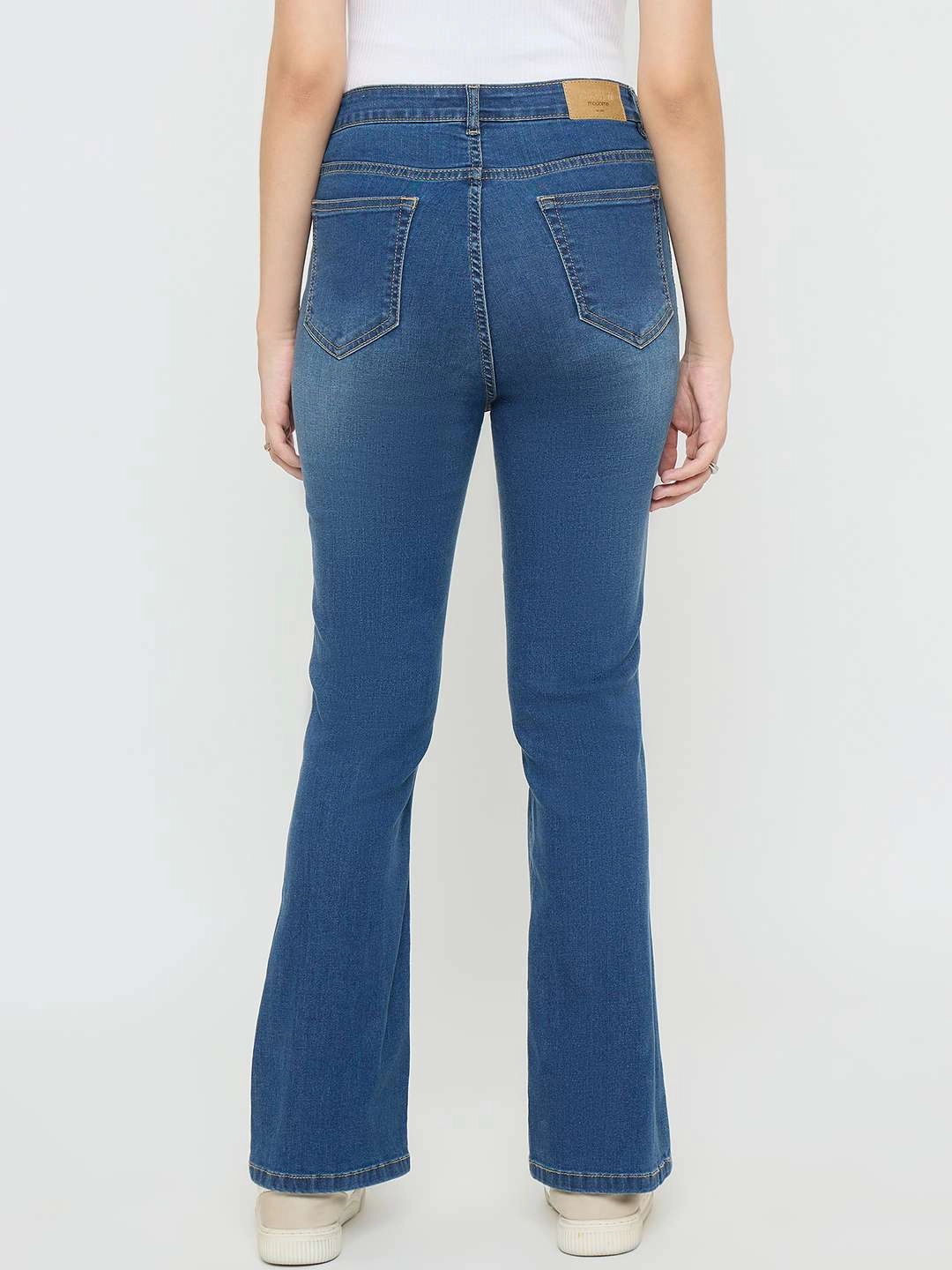 Daily Clothing Travel Outfit Student Outfit Lightweight Madame Cotton Blend Stone Wash Mid Blue Flared Jeans