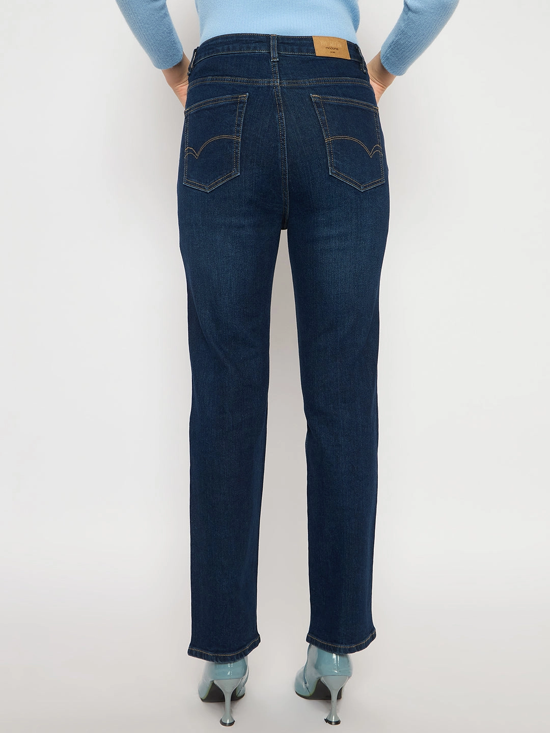 Madame Cotton Blend Stone Wash Straight Fit Dark Blue Denim Jeans Neutral design