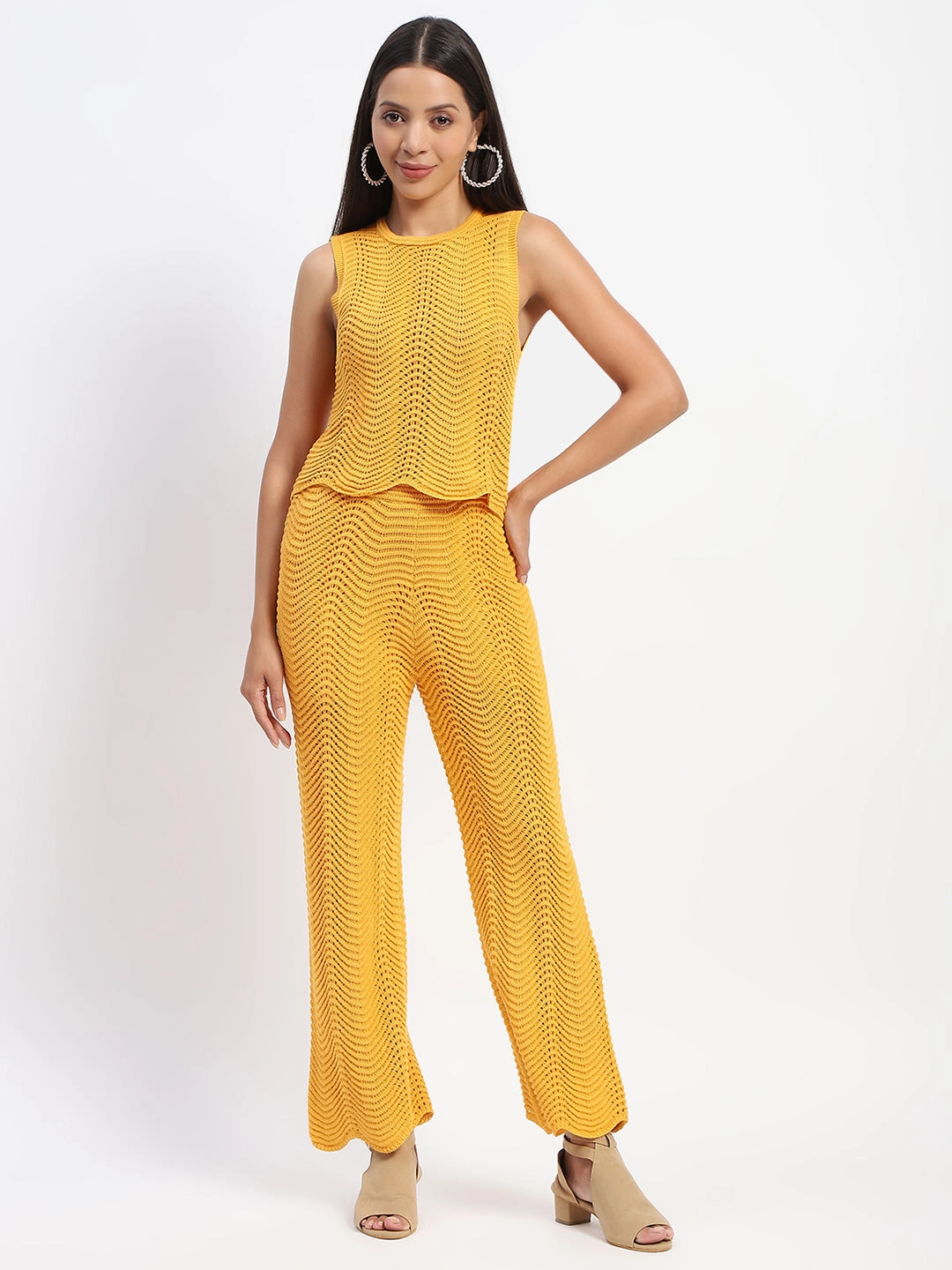 Flowy Cut Madame Cotton Crochet Yellow Coord Set