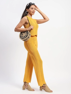Madame Cotton Crochet Yellow Coord Set Soft Stretch Semi Casual