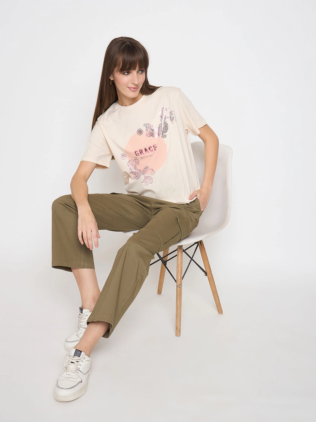 Madame Cotton Straight Green Cargo Pants LongLastingDurability