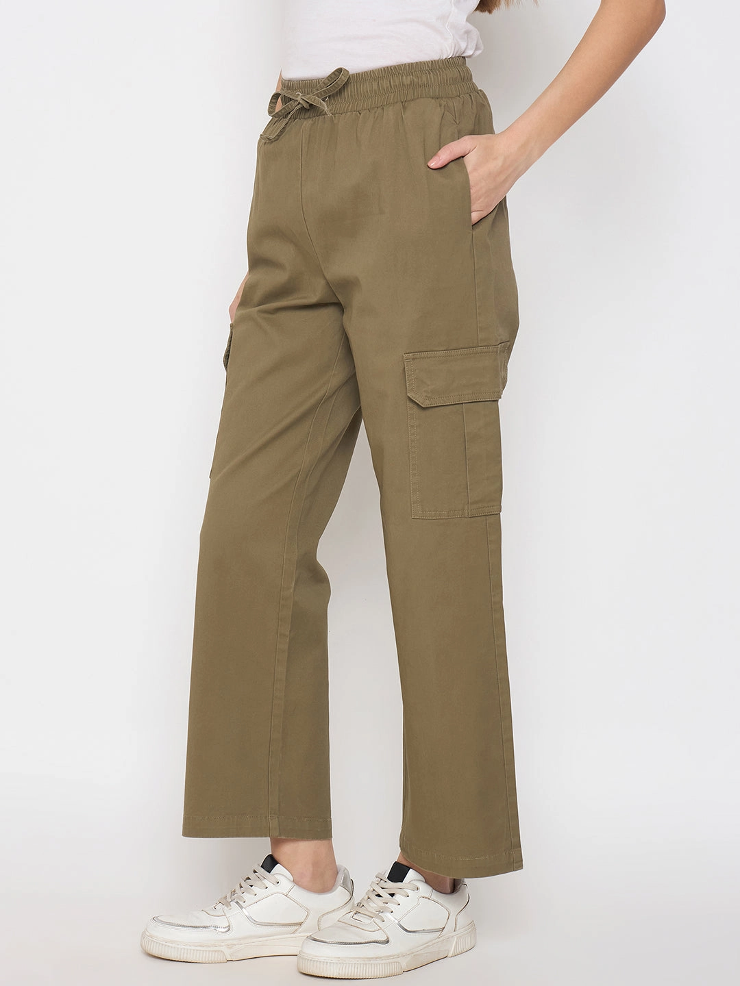 CroppedLength Madame Cotton Straight Green Cargo Pants