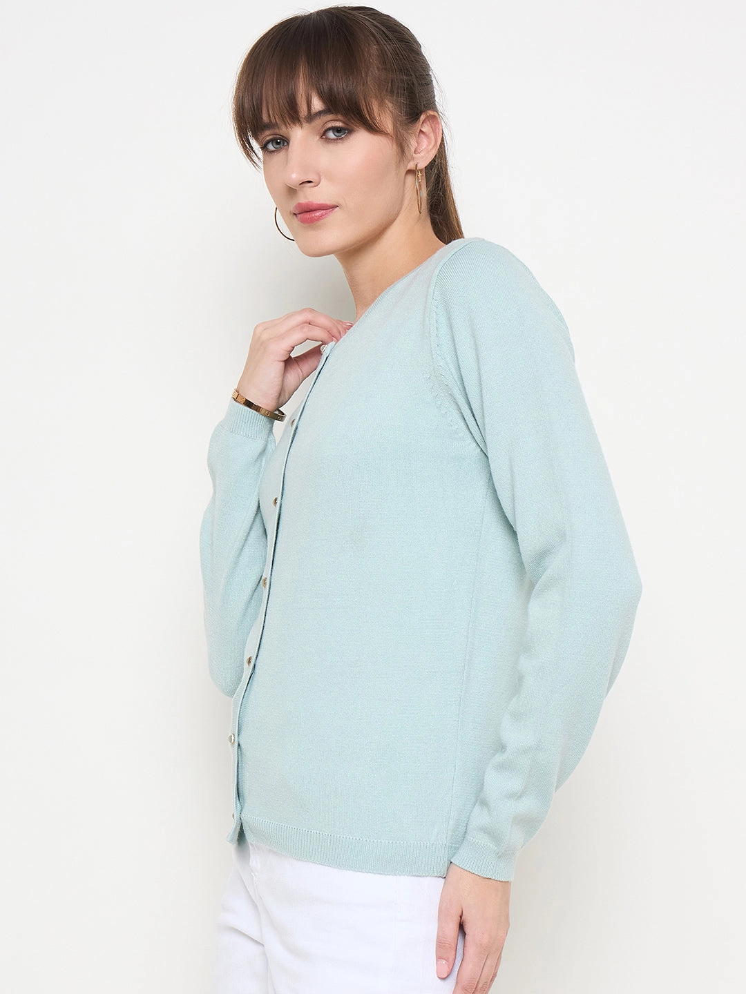 LayeringFriendly Weight Madame Crew Neck Button Down Mint Green Cardigan