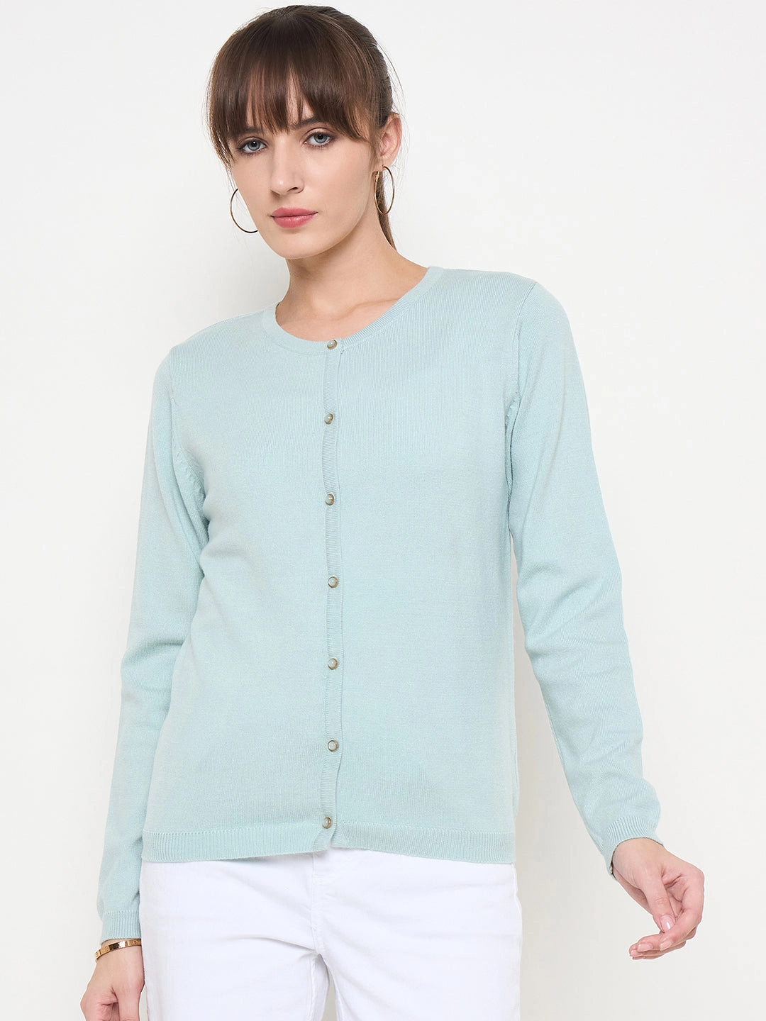 Madame Crew Neck Button Down Mint Green Cardigan ButterSoftTexture RelaxedFit