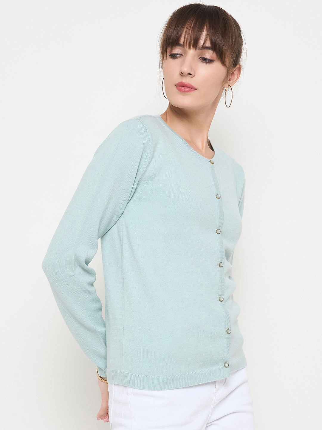 Madame Crew Neck Button Down Mint Green Cardigan ButterSoft Handfeel