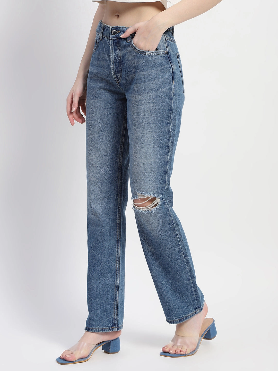 Everyday Vibrant Modern Fit Madame Crushed Ripped Blue Straight Denim