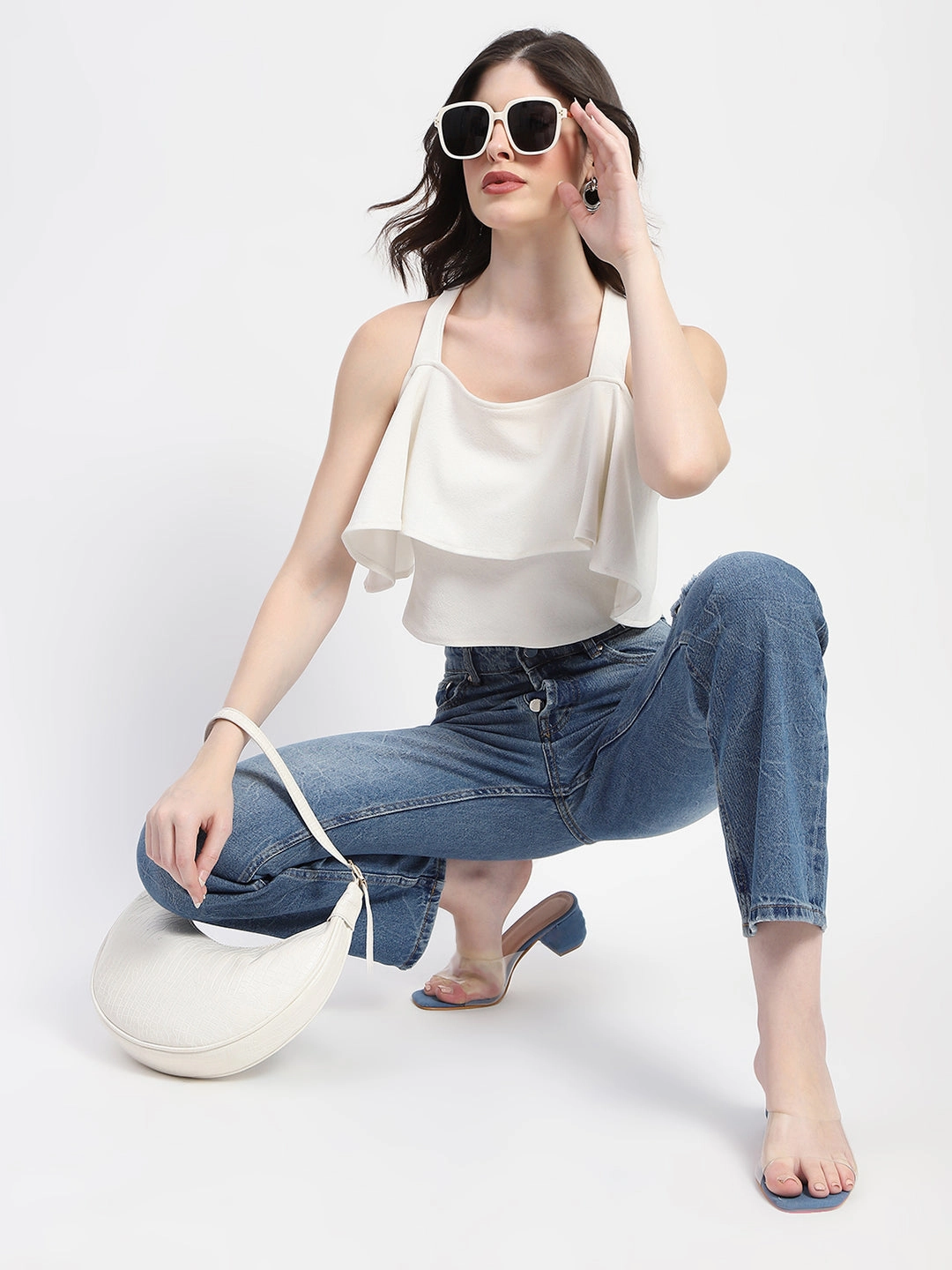 Textured Versatile Shopping Day Madame Crushed Ripped Blue Straight Denim