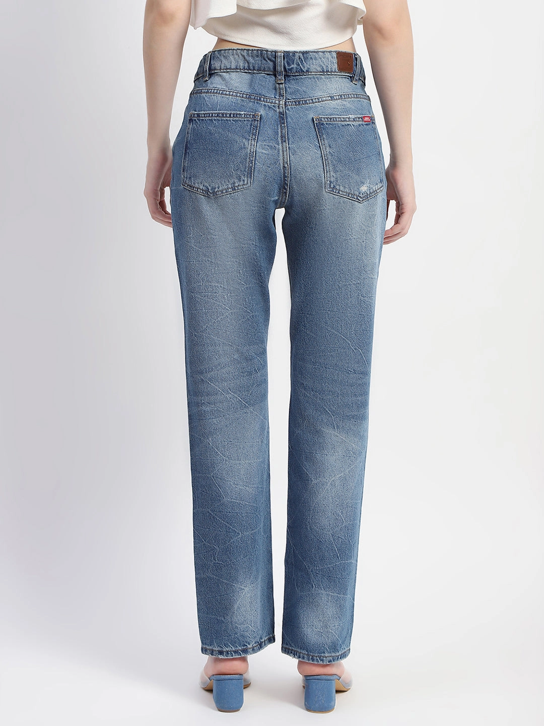 Year Round Piece Madame Crushed Ripped Blue Straight Denim
