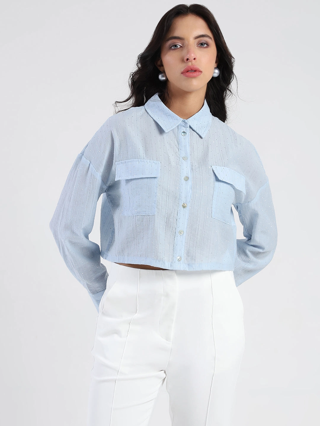 Thermal regulation Madame D-Ring Straps Shimmer Detail Ice Blue Shirt
