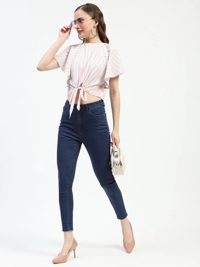 Slim Family Style Daily Wear High Durability Thread Madame Dark Blue Skinny Fit Cotton Denim Jeans