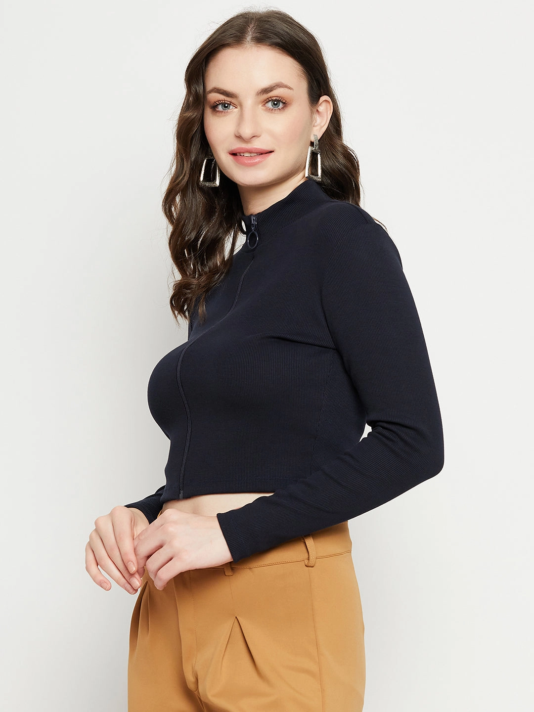 Madame Dark Navy Ribbed Crop Top CrossGrain Fabric ZeroWastePattern