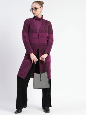 Festive Mood Madame Dark Purple Gingham Print Shrug With Top And Bottom Co-Ord Set