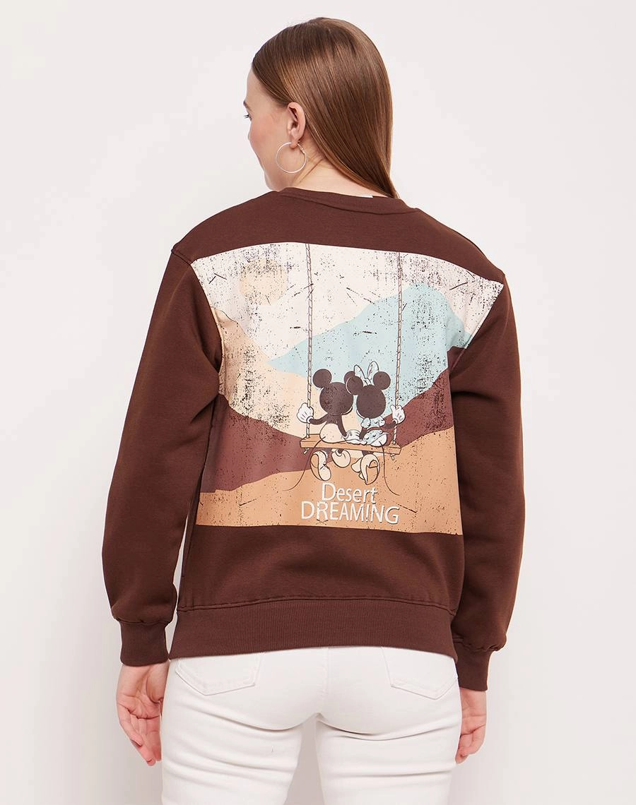 Weekend Casual Madame Disney Graphic Print Chocolate Brown Sweatshirt