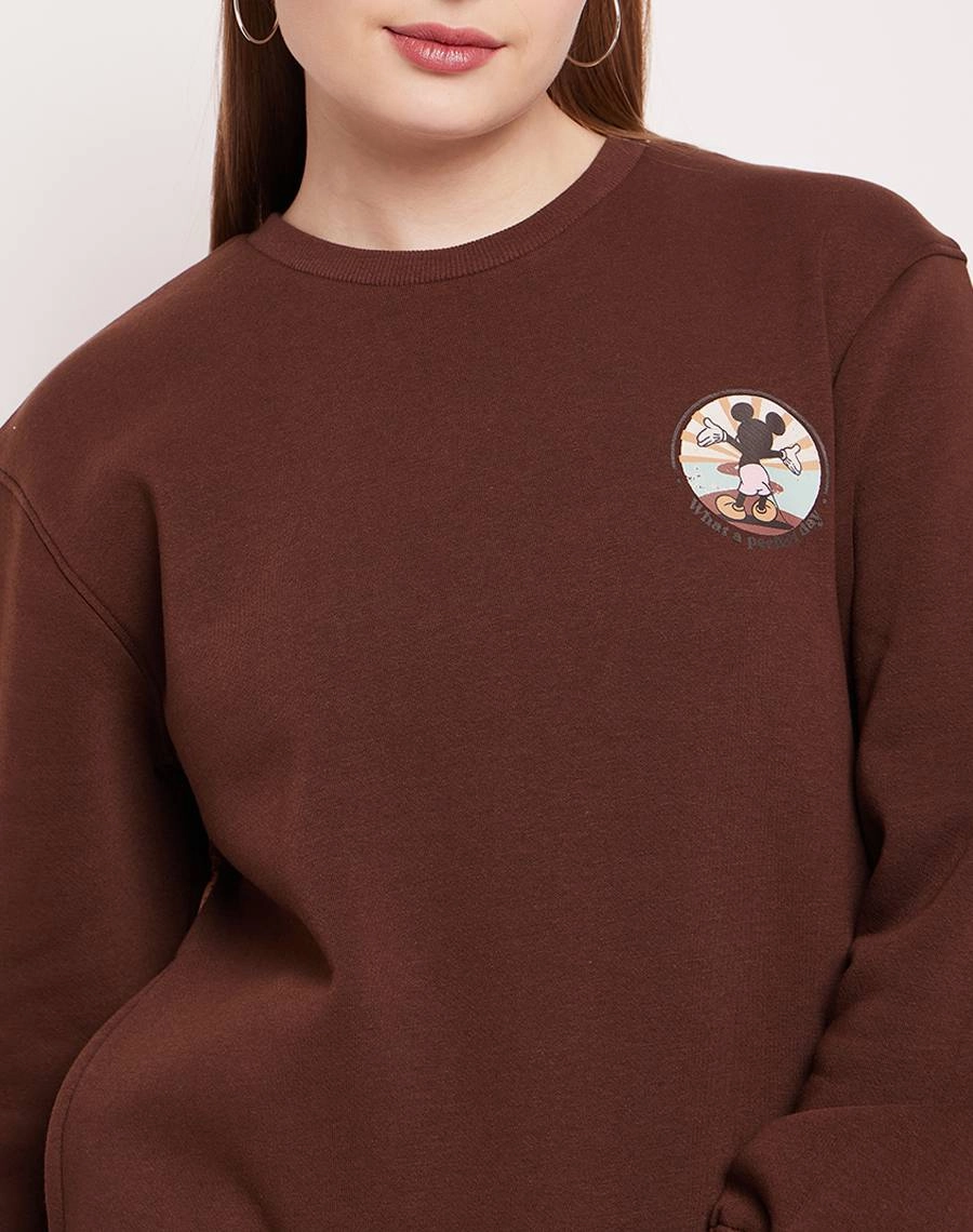 Madame Disney Graphic Print Chocolate Brown Sweatshirt Cozy Fit Cozy Fleece
