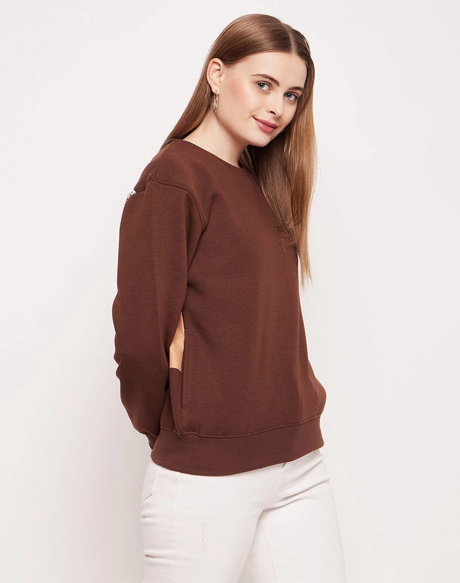 Madame Disney Graphic Print Chocolate Brown Sweatshirt Trendy Basics