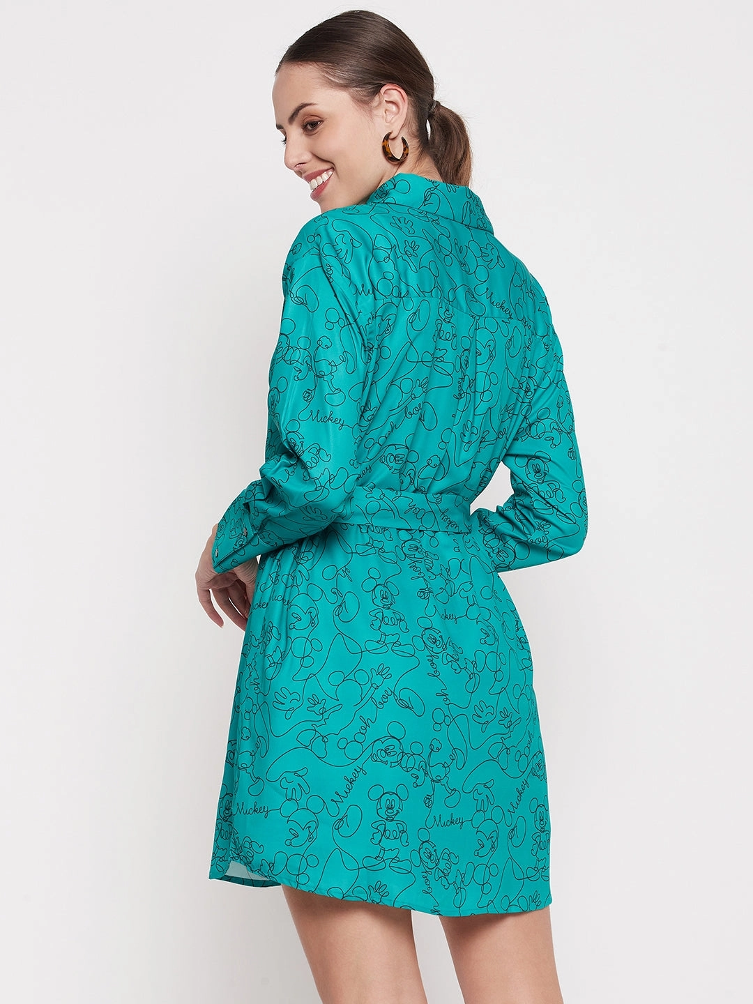 Madame Disney Printed Belted Green Mini Dress Classic Flow
