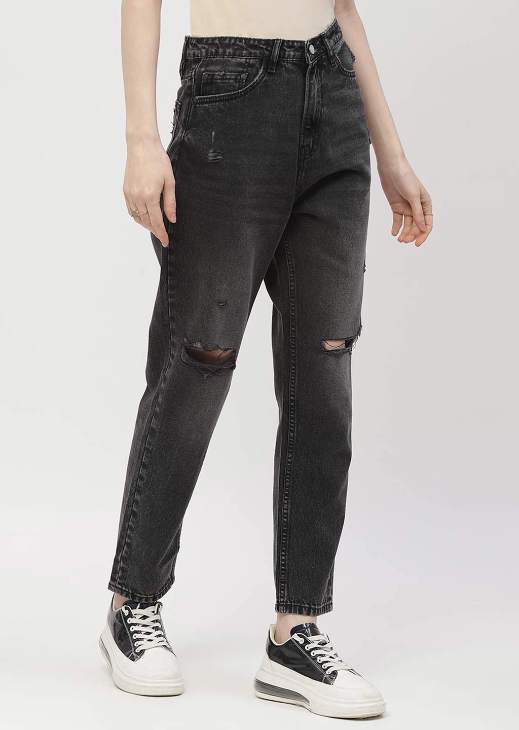 Madame Distressed Black Mom Fit Jeans Student Outfit Earthy Foundation Piece