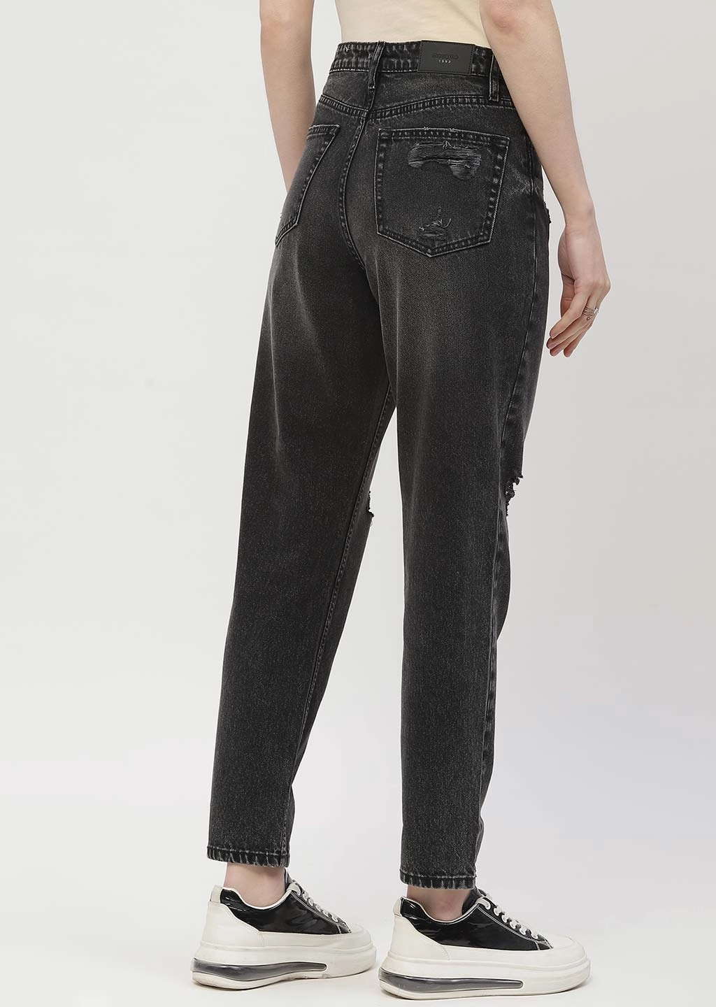 Madame Distressed Black Mom Fit Jeans Minimalist Adult Fashion