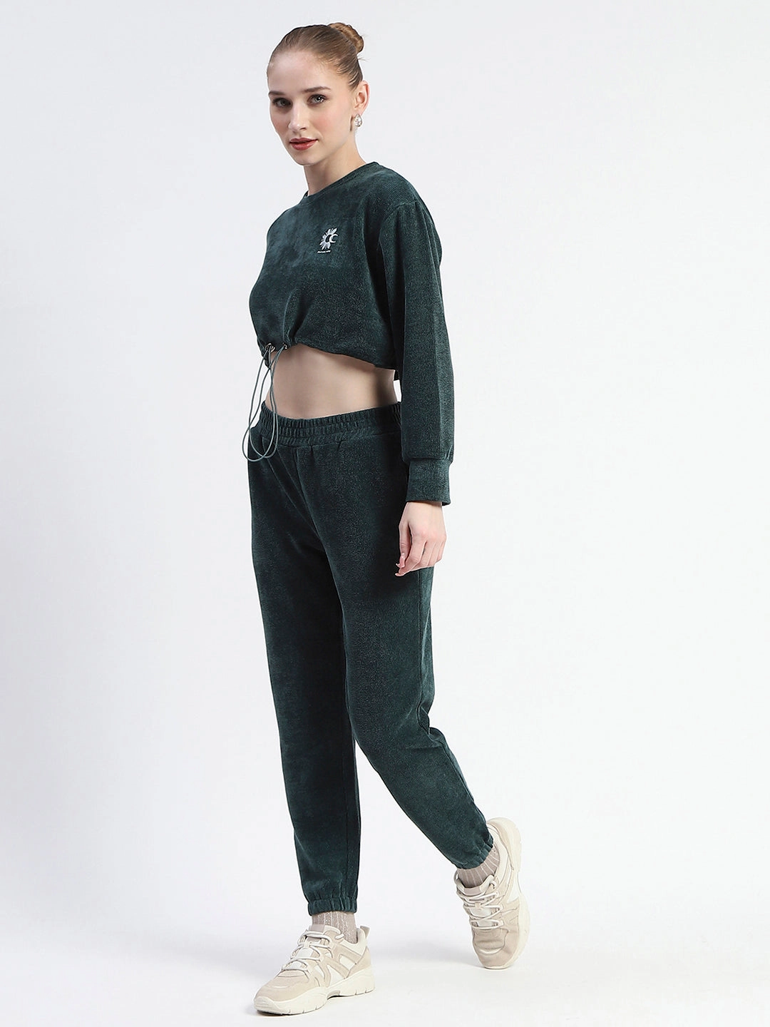 Hot Now Madame Dusty Green Elasticated Waist Crop Sweatshirt And Bottom Co-Ord Set