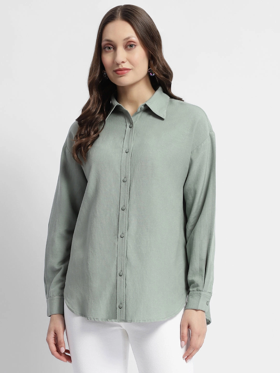 Madame Dusty Green Regular Full Sleeve Shirt Layering Essential Athletic Look