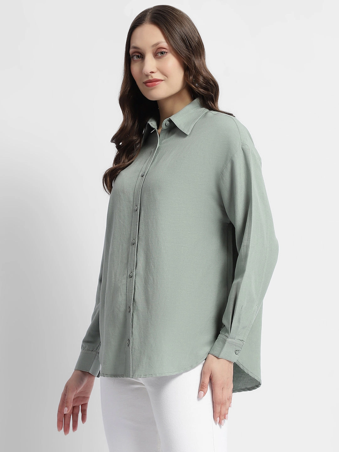 Madame Dusty Green Regular Full Sleeve Shirt Eco Friendly Dye
