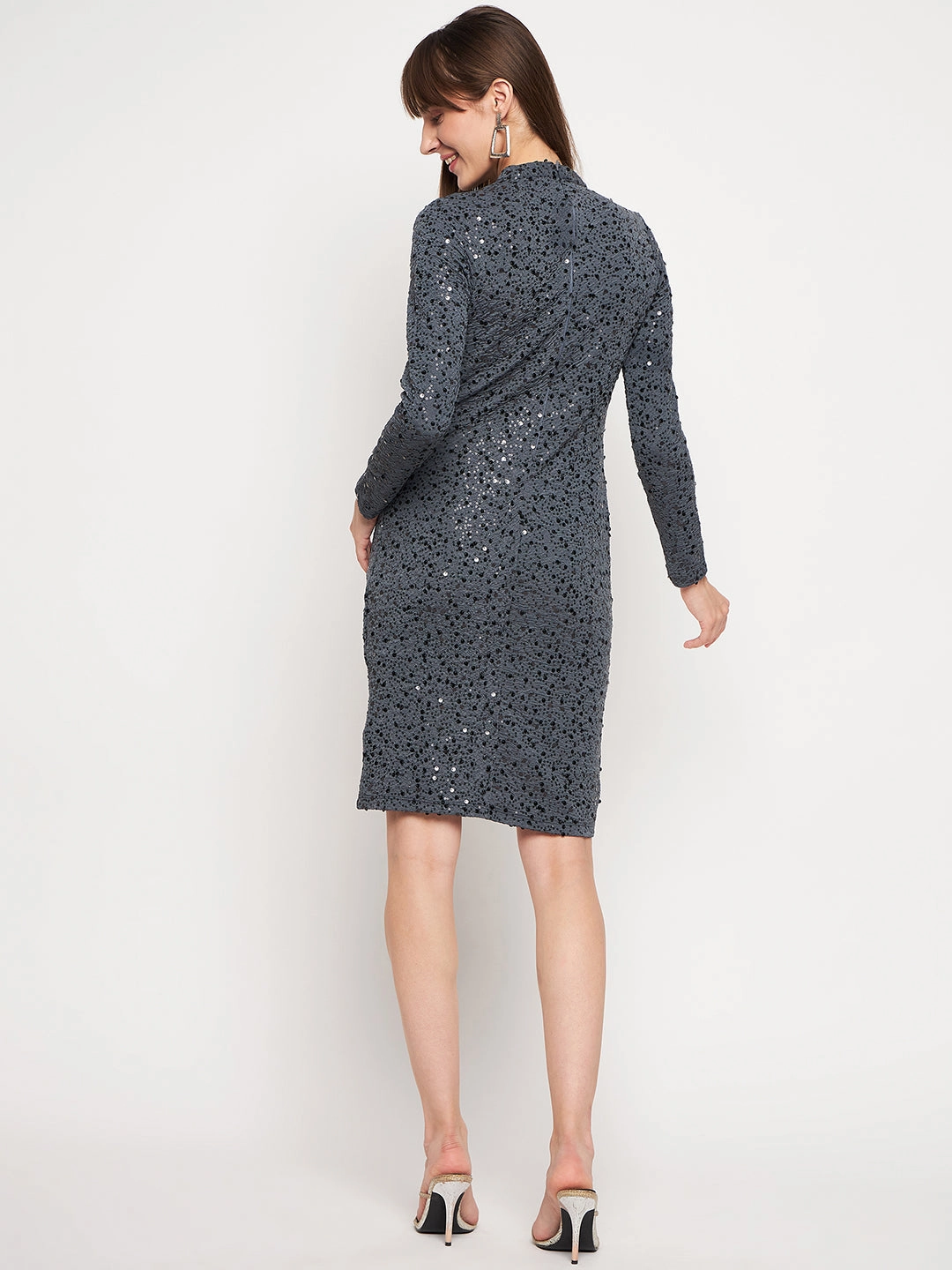 Soft Weave Light Cloud Madame Embellished Grey Bodycon Dress