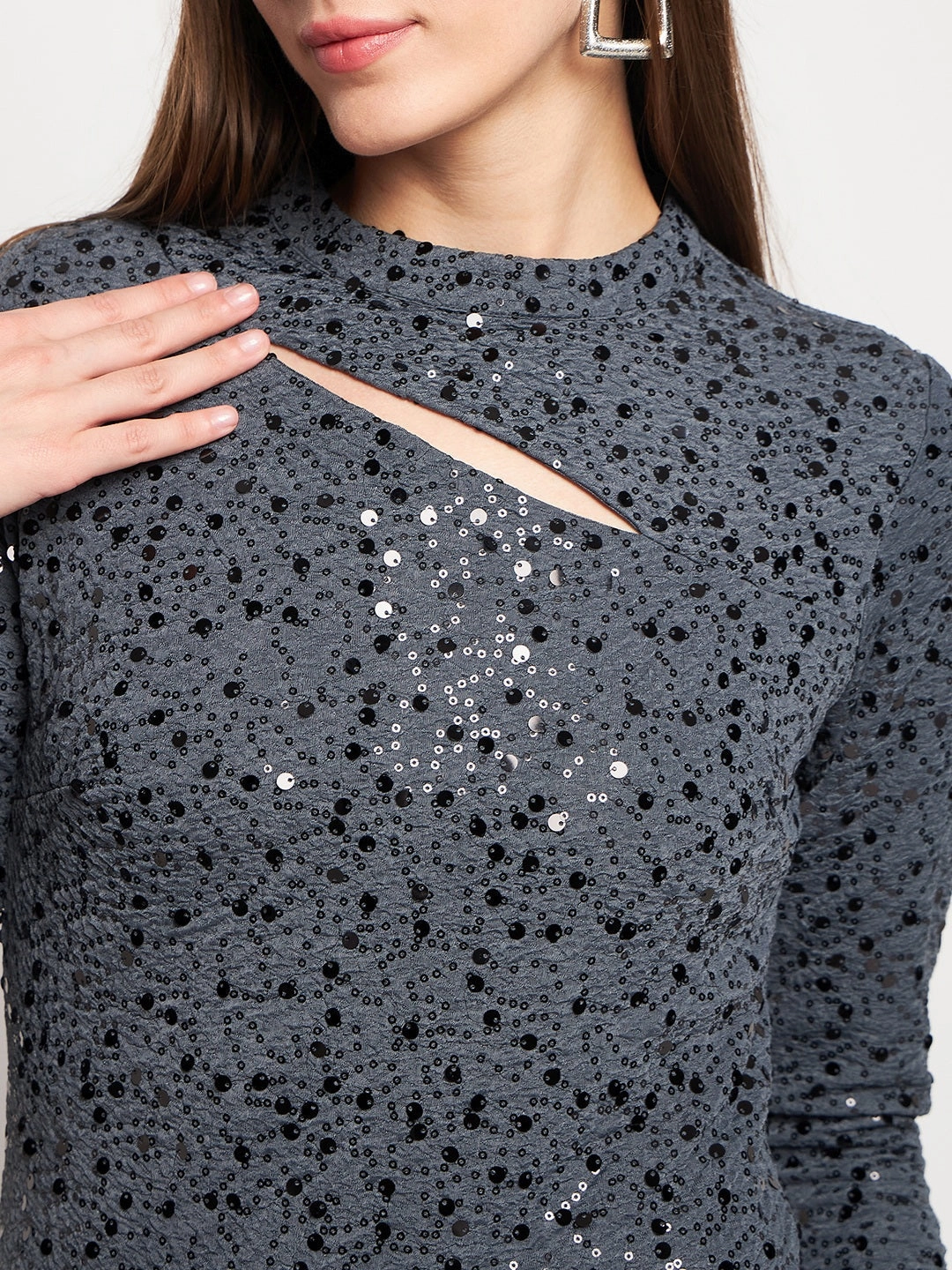 Madame Embellished Grey Bodycon Dress DurableStitching Bright Colors