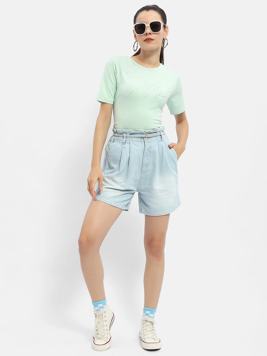 Madame Embellished Typography Mint Regular T-Shirt Casual Comfort Top Active Outfit
