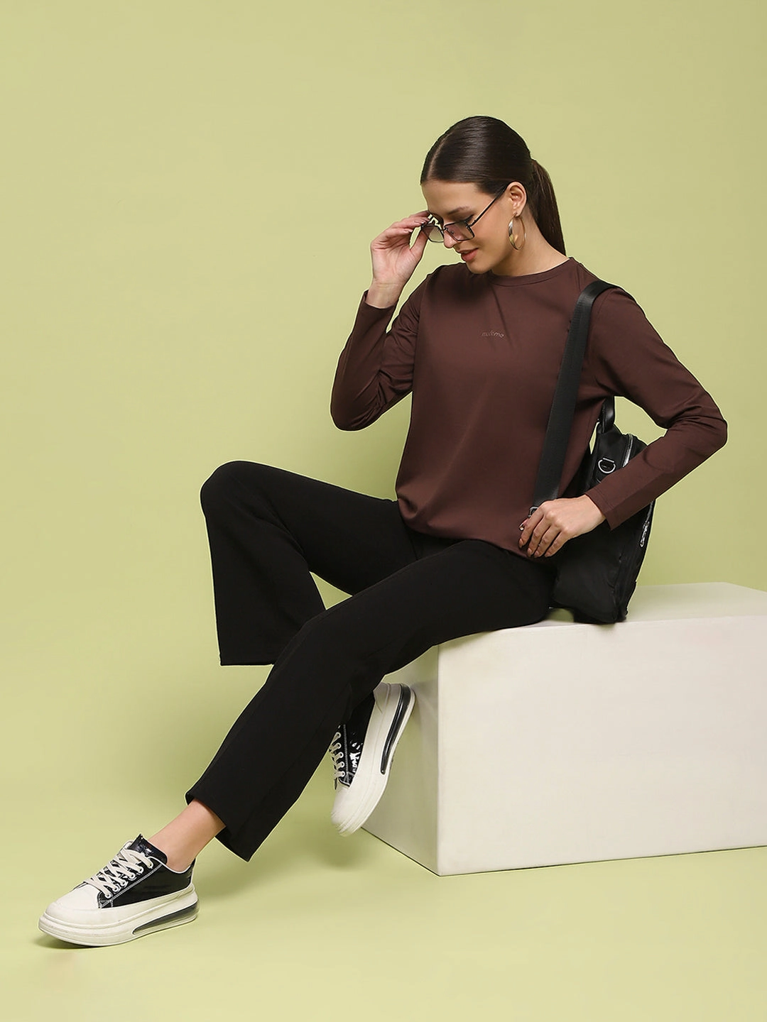 Madame Embossed Cotton Blend Coffee Brown Top Multipurpose Layering Piece
