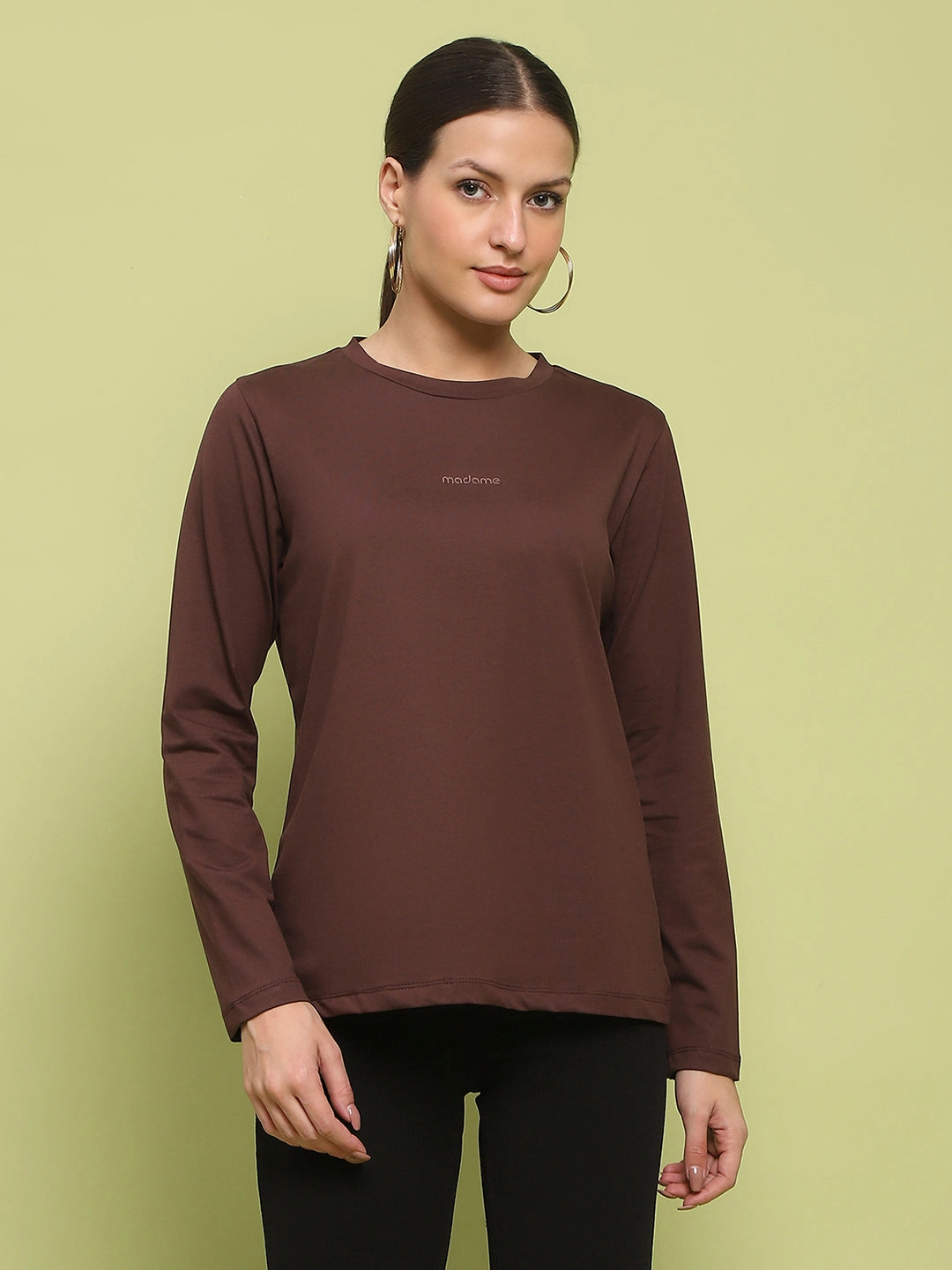 Madame Embossed Cotton Blend Coffee Brown Top Sport Top Reinforced Hems