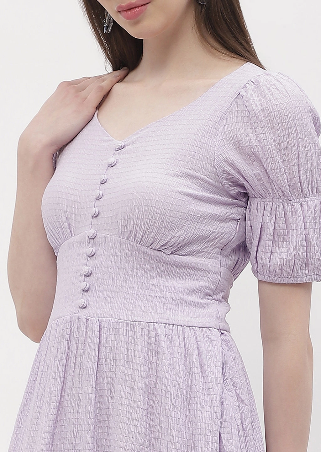 Calm Aesthetic Madame Empire Waist Marie Sleeve Lavender A-Line Dress