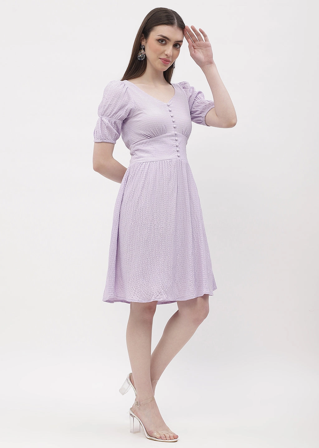 Stylish Layer Madame Empire Waist Marie Sleeve Lavender A-Line Dress