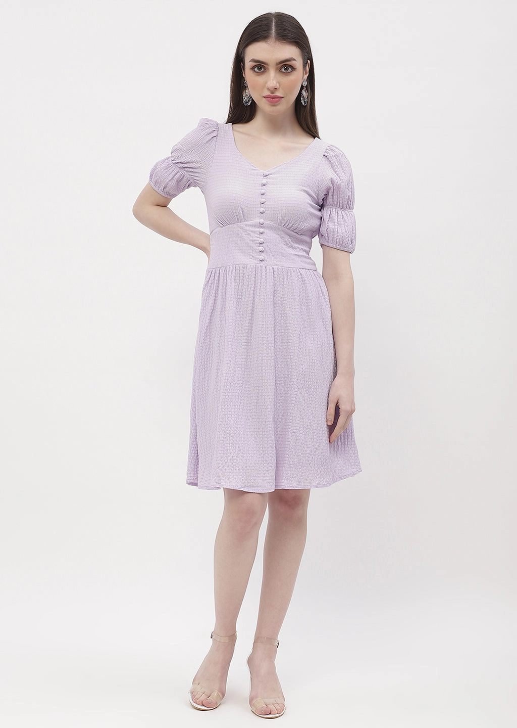 Lightweight-Layer Chic Layers Madame Empire Waist Marie Sleeve Lavender A-Line Dress