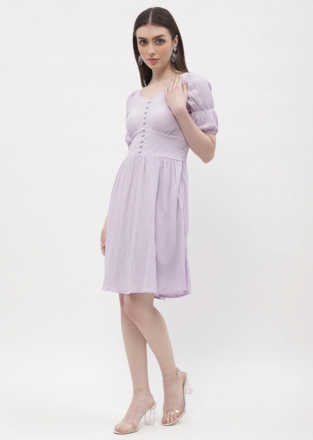 Madame Empire Waist Marie Sleeve Lavender A-Line Dress Sage Detail Timeless Appeal