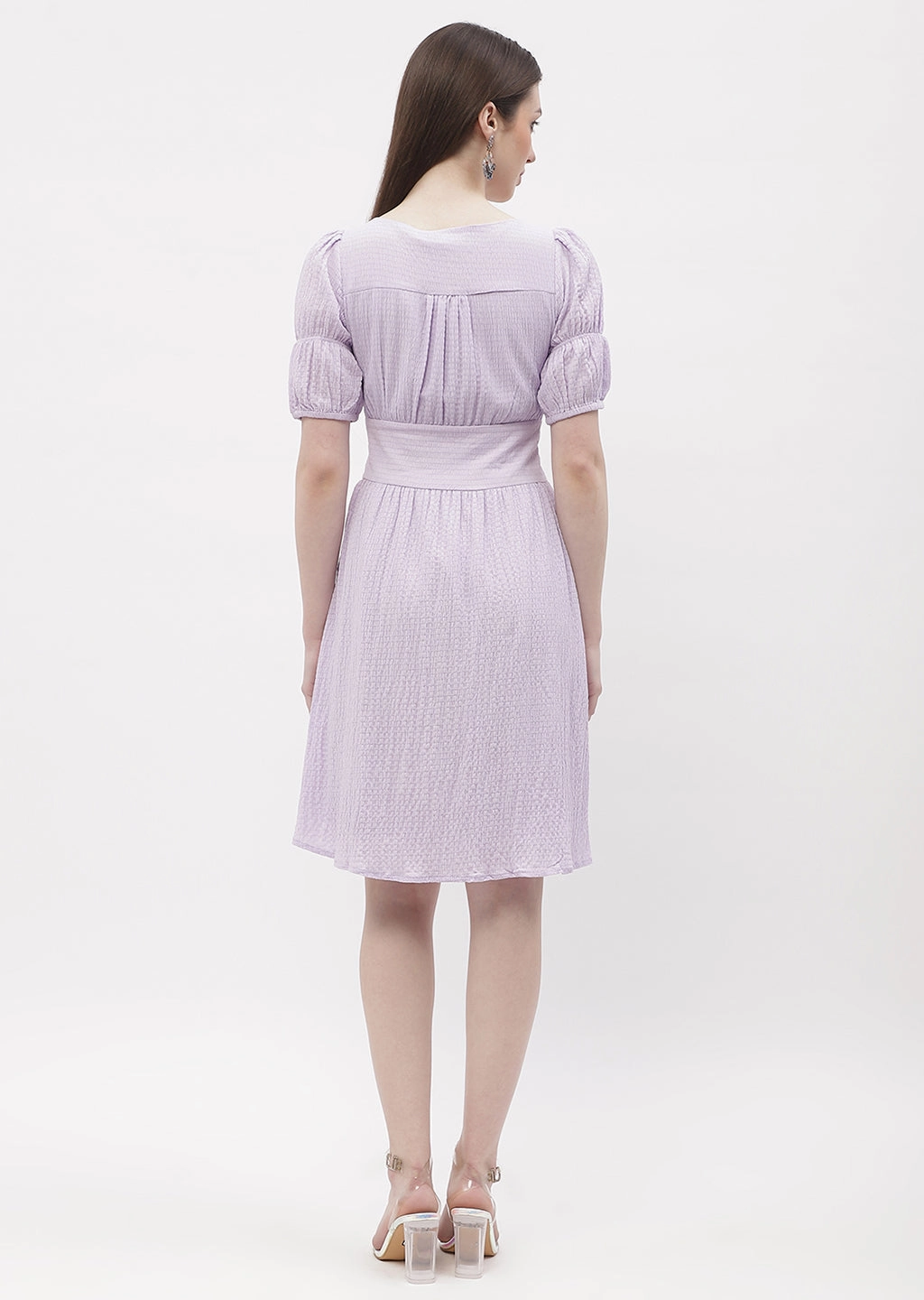 Happy Glow Cool Texture Madame Empire Waist Marie Sleeve Lavender A-Line Dress