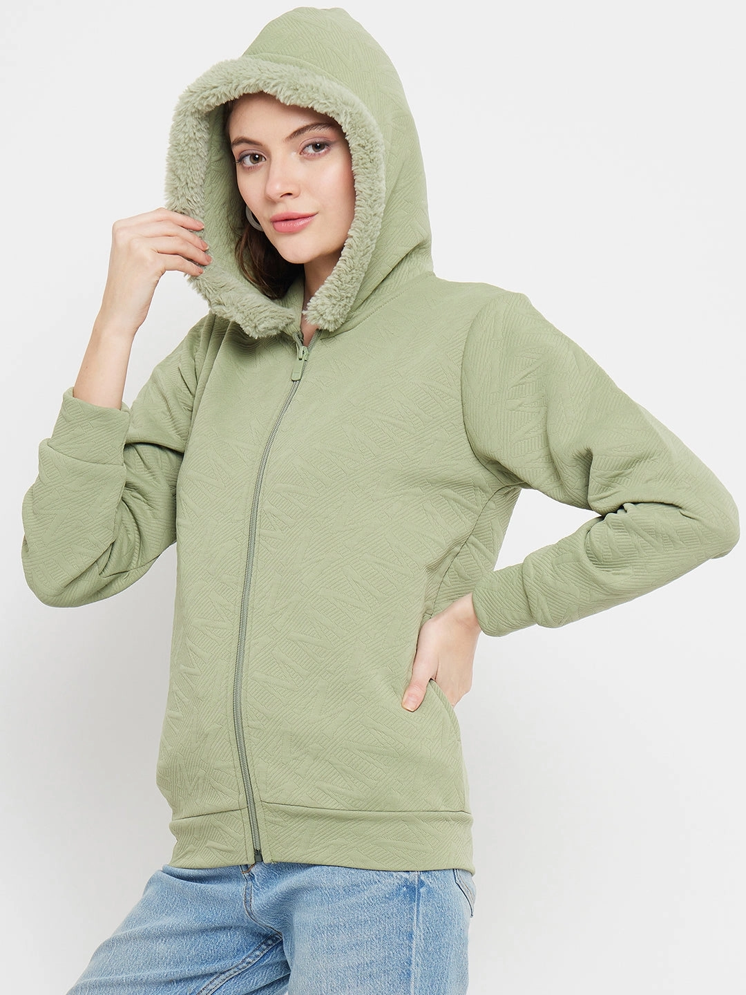 Madame Faux Fur Hood Applpe Green Sweatshirt product festival wearability Floral Print