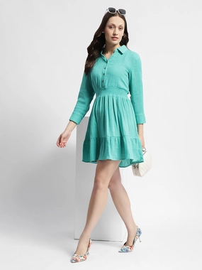 Daily Wear Artistic Edge Madame Fit And Flare Sea Green Mini Dress