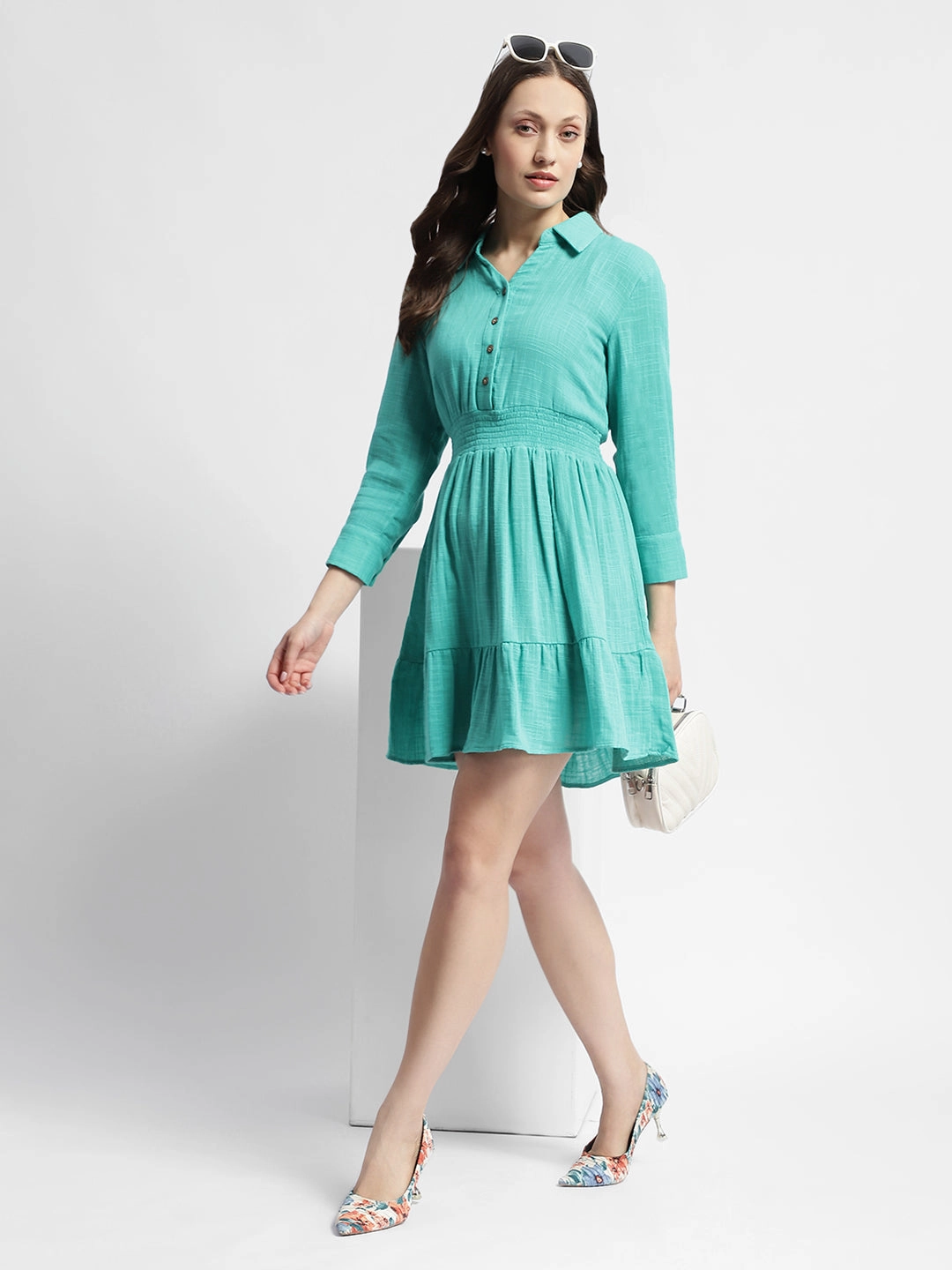Daily Wear Artistic Edge Madame Fit And Flare Sea Green Mini Dress