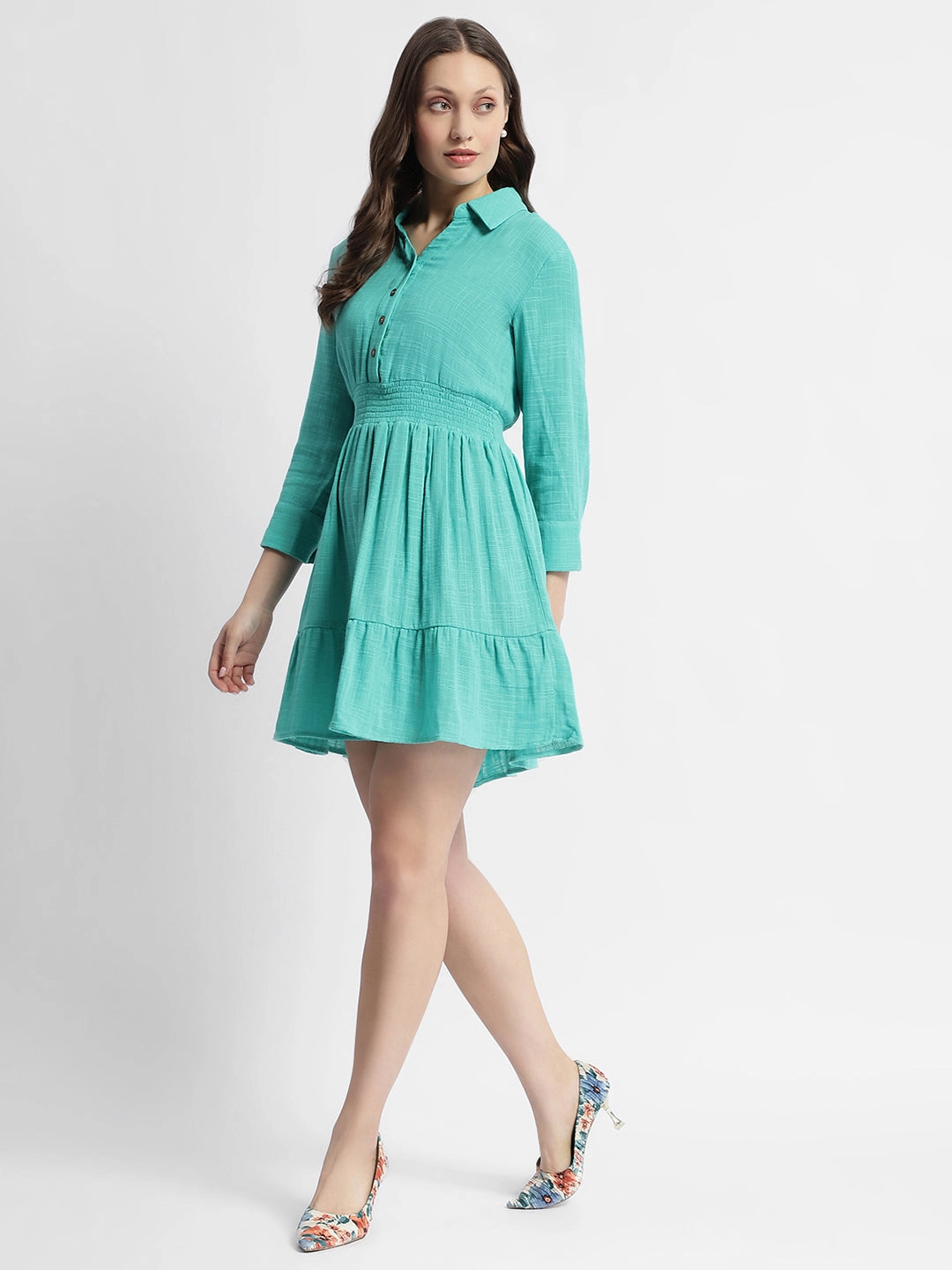 Madame Fit And Flare Sea Green Mini Dress Move Free Softly Structured