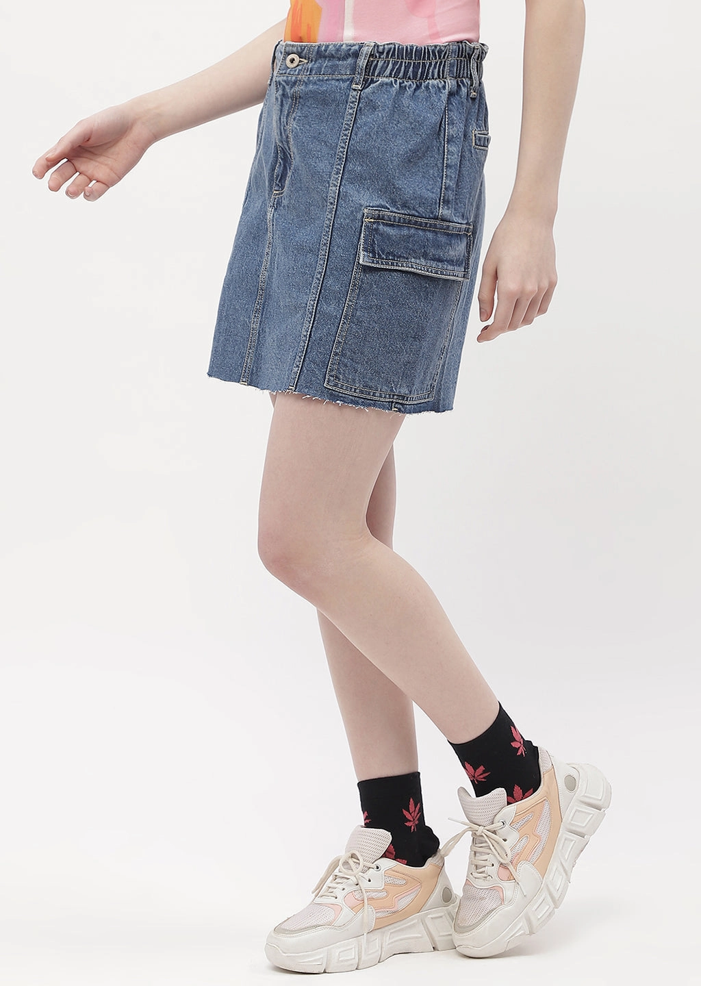 Foldable Design Classic Appeal Madame Flap Pocket Blue Mini Skirt