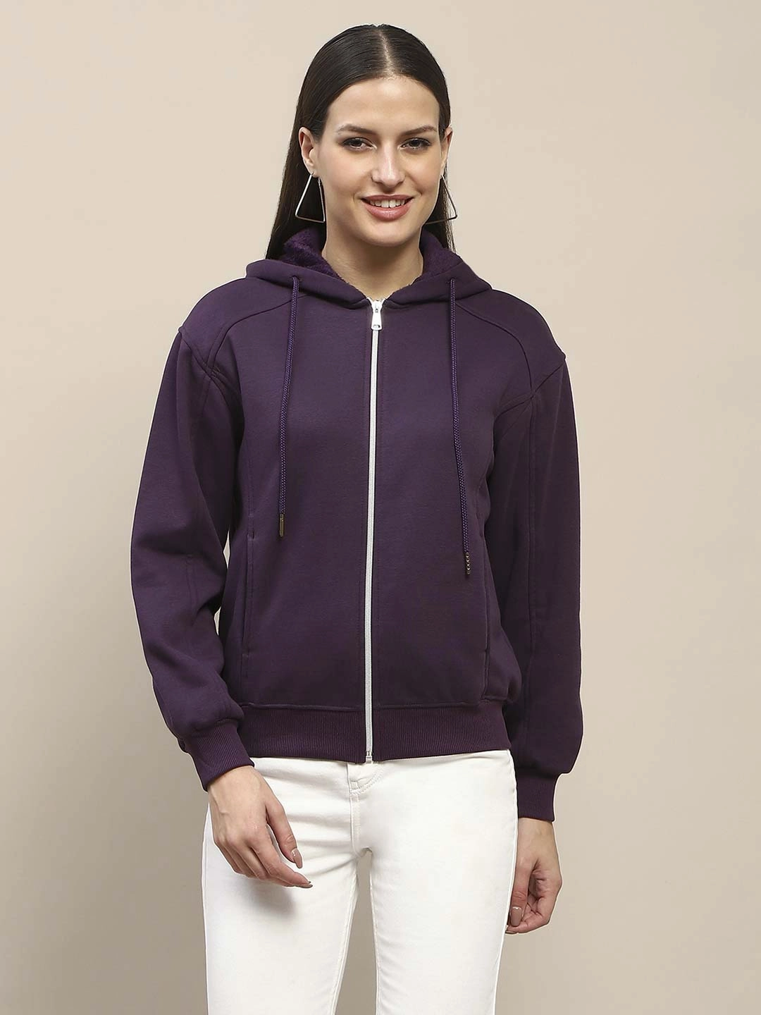 Urban Active product label information Madame Fleece Cut And Sew Detailed Zipped Purple Hoodie