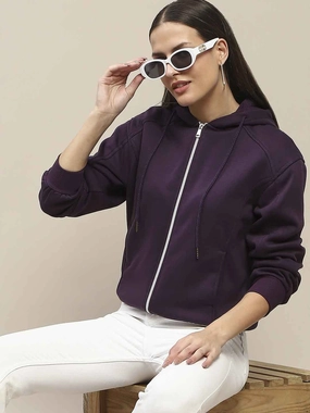 Simple Comfort product customization options Madame Fleece Cut And Sew Detailed Zipped Purple Hoodie