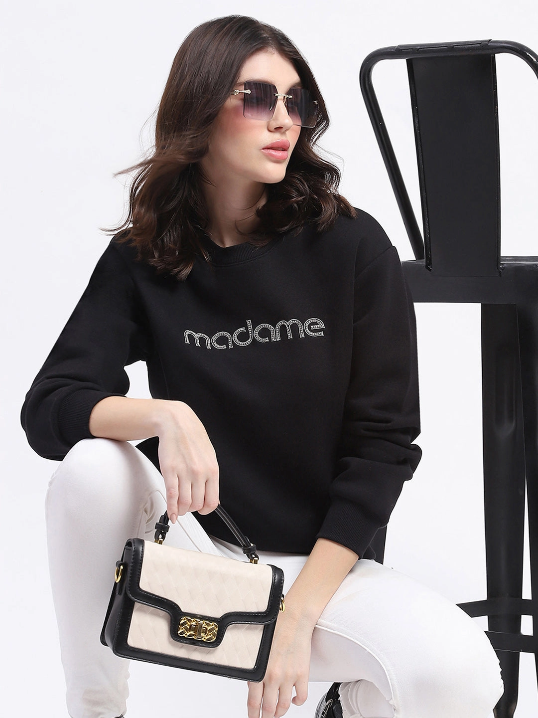 Madame Fleece Handwork And Embroidered Black Sweatshirt Chill Apparel Unisex Design