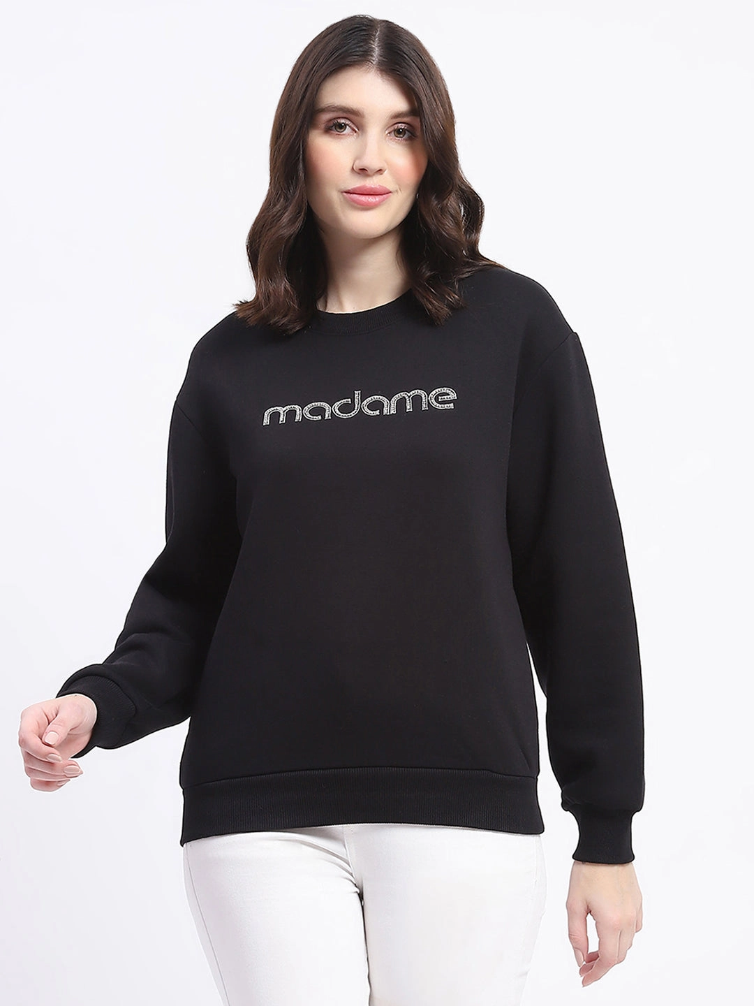Madame Fleece Handwork And Embroidered Black Sweatshirt Chill Vibes product tweed warmth