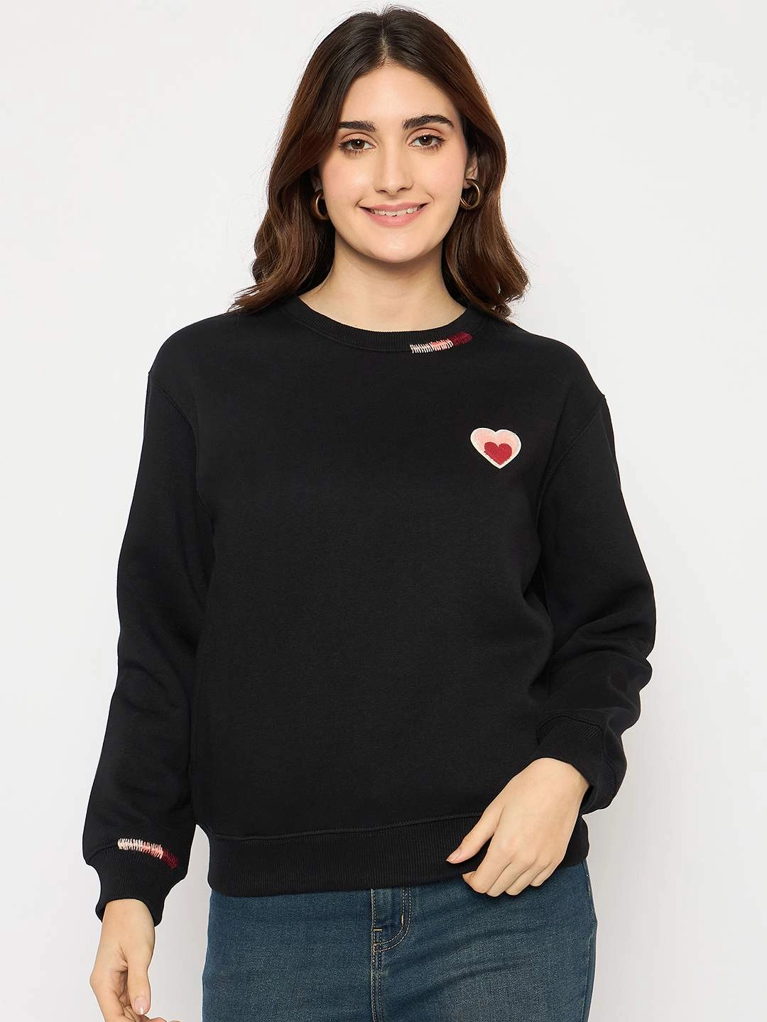 Cold Weather Wear product surfing suitable balance Madame Fleece Patched Black Sweatshirt